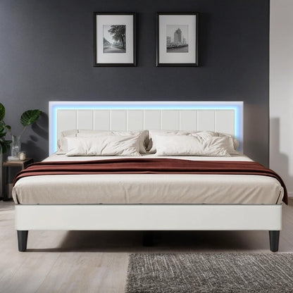 Catrimown King Size Upholstered Bed Frame with LED Lights and Sturdy Support - WoodArtSupply