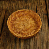 amololo Hadewoven Round Rattan Fruit Basket Wicker Food Tray Weaving Storage Holder Dinning Room Bowl, 7”Decorative Natural Basket Woven Fruit Basket Bowl for Entryway Table, Countertop (Small 7”) amololo