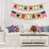 USA Banner Burlap 4th of July Decorations Rustic Patriotic Banner Red White Blue Stars Bunting Garland for President Day 4th of July Party Supplies 4th of July Patriotic Outdoor Indoor hanging Decor Partyprops