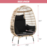 Dkelincs Wicker Egg Chair Indoor Outdoor Lounge Chair Patio Reading Chair Oversized Rattan Egg Chair for Patio, Backyard, Garden, Living Room w/ 4 Cushions Steel Frame, 352lb Capacity(Black) Dkelincs