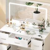 Vanity Desk with Mirror and LED Lights, 40" W Makeup Vanity Desk with 7 Drawers and Super Large Mirror, Derssing Table with 3 Color Modes and Adjustable Brightness, Modern Makeup Table Koestem
