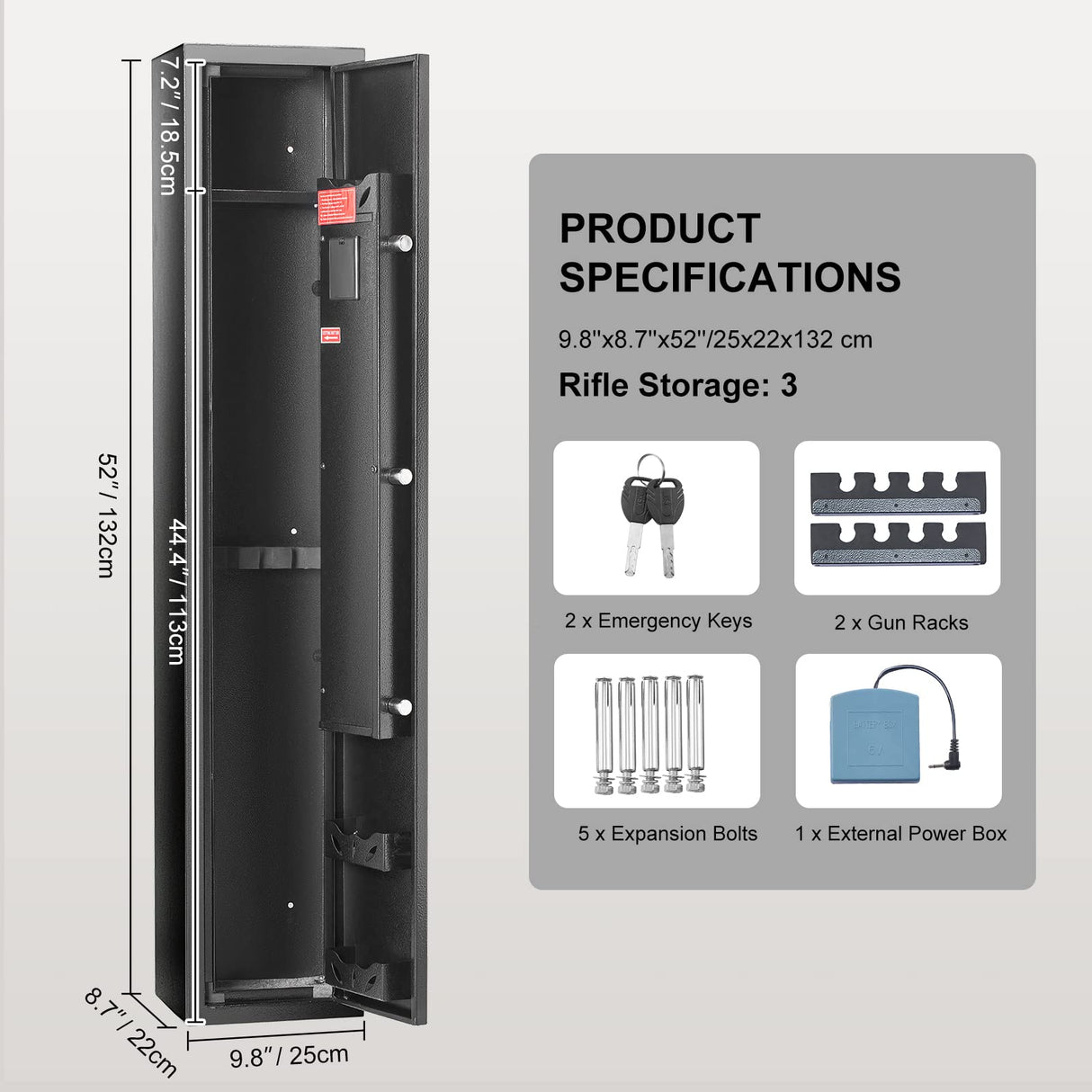 VEVOR 3-4 Rifles Gun Safe, Rifle Safe with Digital Keypad & Lock, Quick Access Gun Storage Cabinet for shotguns with Removable Shelf, Pistol Rack, Ammo Storage Box for Home Rifle and Pistols VEVOR