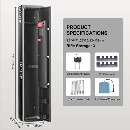 VEVOR 3-4 Rifles Gun Safe, Rifle Safe with Digital Keypad & Lock, Quick Access Gun Storage Cabinet for shotguns with Removable Shelf, Pistol Rack, Ammo Storage Box for Home Rifle and Pistols - WoodArtSupply