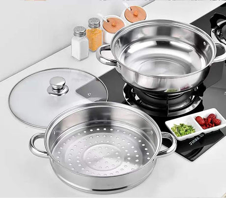 Steamer Pot Stainless Steel 2 Tier - 28cm Steamer Pot w/Glass Lid Food Veg Cooker Pot Cooking Pan Steaming Pot Dim Sum Cookware Steamer For Kitcken Cooking Tool LTWQLing