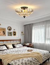 Semi Flush Mount Ceiling Light, Crystal Glass Ceiling Light Fixture, 3-Bulb Modern Black Close to Ceiling Light, Vintage Glass Ceiling Lights for Bedroom Kitchen Living Room, Bulb Not Included SIJINCHEN