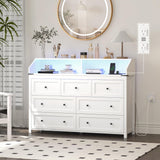 Wodeer Dresser for Bedroom with Power Strip & LED Light,7-Drawer Dresser & Chest of Drawers with Deep Drawers, Wood Double Dresser Storage Cabinet for Bedroom,Living Room, Hallway,White Wodeer