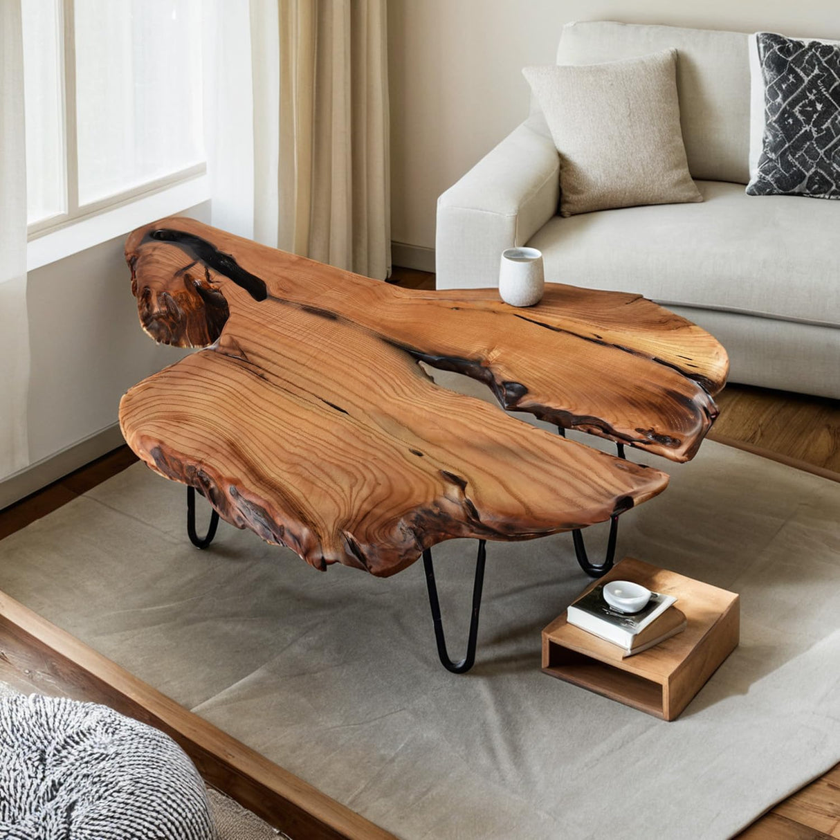 Nalvyue Natural Wood Coffee Table, Live Edge Coffee Table for Living Room, Unique Desktop Nalvyue