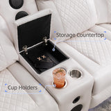 TODRANI Power Sectional Reclining Sofa with Bass Speaker, Faux Leather Recliner Corner Couches with USB Ports, Modern Recliner Sofa for Living Room with LED Lighting, White TODRANI