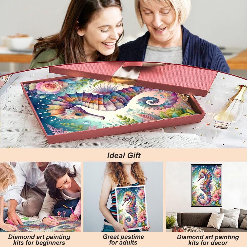 hill froeistung Seahorse 5D Diamond Art Painting Kits for Adults, Seaweed Diamond Art, DIY Full Drill Flower Landscape Scenery Diamond Art Painting for Home Wall Decor Gifts (12X16 inch) hill froeistung