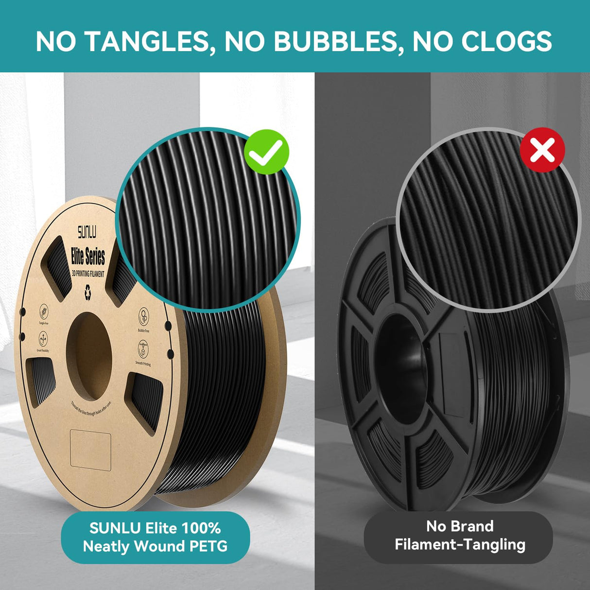 SUNLU Official Elite PETG Filament 1.75mm - 1kg(2.2lbs) Strong 3D Printer Filament, 1.75mm Dimensional Accuracy +/- 0.02mm, 320 Meters, Black YOOPAI