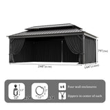 12'x 20 Gazebo Curtains Outdoor Waterproof with Hanging Rings, 4-Panel Double Zipper Sidewalls Universal Replacement Privacy Curtain, Outdoor Gazebo Curtains for Patio, Backyard(Curtains Only) Snubbull