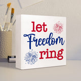 Let Freedom Ring Firework Independence Day Patriotic Wooden Plaque Sign Desk Decor,Retro 4th of July Wood Block Sign Desk Decorations for Home Bedroom Living Room Office Shelf Table Decor Ruvoty