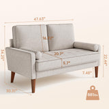 Vesgantti Loveseat Sofa, 48" Small Sofa Couch Mid Century Modern Couch for Small Spaces, Bedroom and Living Room, Removable Sofa Cover Spring Cushions and Solid Wood Frame, Easy to Install, Ashbeige Vesgantti