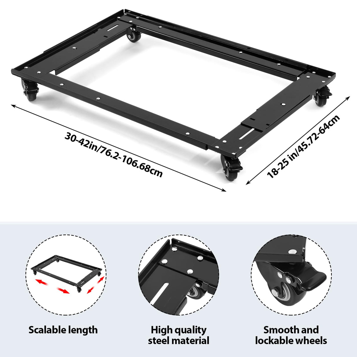 Yuntau Adjustable Lateral Files and Storage Cabinet Dolly Large Commercial Adjustable Cabinet File Dolly for Home Office, Long30''-42'', Width18''-25'' Yuntau