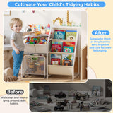 Kids Bookshelf and Toy Storage Organizer - 3 Tier Book Shelf for Kids Rooms with Movable Drawer, Kid Bookcase with 2 Toy Bins, Toddler Baby Childrens Bookshelf, for Bedroom Playroom Classroom (White) LATIBELL