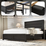 AMERLIFE Farmhouse Queen Size Bed Frame with 49" Tall Headboard, Platform Bed with Natural Wood Grain, No Box Spring Needed/Noise Free, Black AMERLIFE