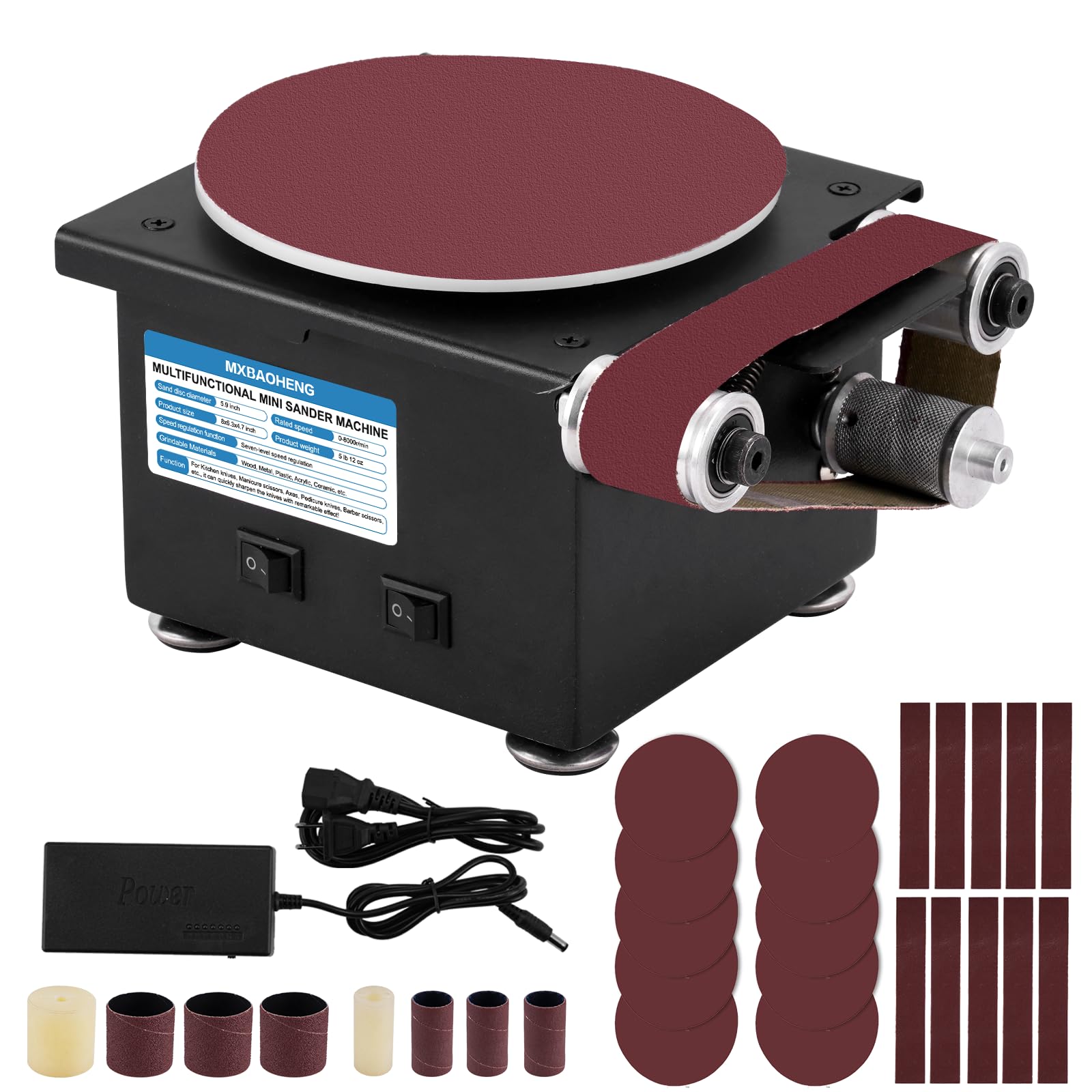 MXBAOHENG Mini Disc Sander 6-Inch, Multifunctional Belt Sander 1.2-Inch ...