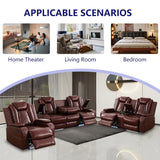 Anthato Leather Power Recliner Sofa Set, 2 Piece Reclining Sofa and Loveseat Set, Reclining Loveseat Couch Recliner Sets with Coffee Table, Living Room Furniture for House/Home Theater, Burgundy Red Anthato