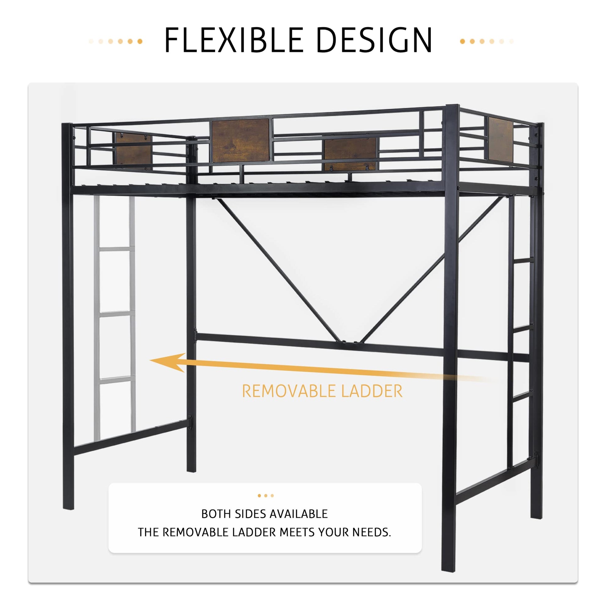 SHA CERLIN Black Metal Twin Loft Bed Frame with Stairs and Full-Length Guardrail - WoodArtSupply