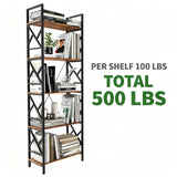 72"H 5-Tier Bookshelf: MDF Wood & Steel Shelves with 500lbs,Tall Narrow Adjustable-Shelf Bookcase.Bookshelves Storage Organizer, Industrial Display Standing Shelf Unit for Living Room/bedroom/Office FREGREE