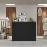 AGOTENI Reception Desk Reception Stations with Open Shelf & Drawers, L Shape Reception Table Wooden Computer Desk for Office Reception Room, Black AGOTENI