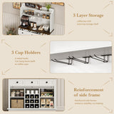 REVOMINCA 63 Inch Tall Coffee Bar with 3-Tier Storage, Farmhouse Coffee Bar Cabinet with 3 Storage Drawers, White Hutch Cabinet with Glass Holders, Wine Bar for Living Dining Room REVOMINCA