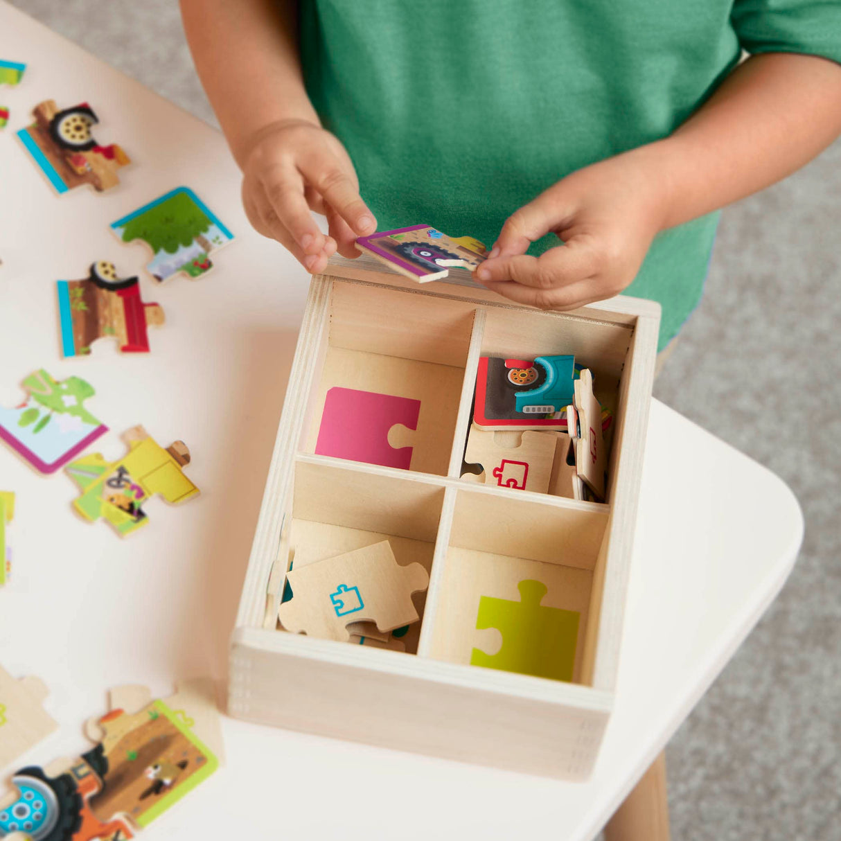 B. toys- Pack o' Puzzles - Trucks- Wooden Puzzle Set – 4 Truck Puzzles – Car Carrier, Loader, Excavator, Dump Truck – 12-Piece Jigsaw Puzzles for Kids – 3 Years + B. toys