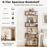 Tangkula 6-Tier S Shaped Bookcase, 64" Tall Modern Geometric Bookshelf with Anti-Tipping Kit, Home Office Freestanding Decorative Storage Display Shelf Room Divider for Living Room Study (1, Walnut) Tangkula