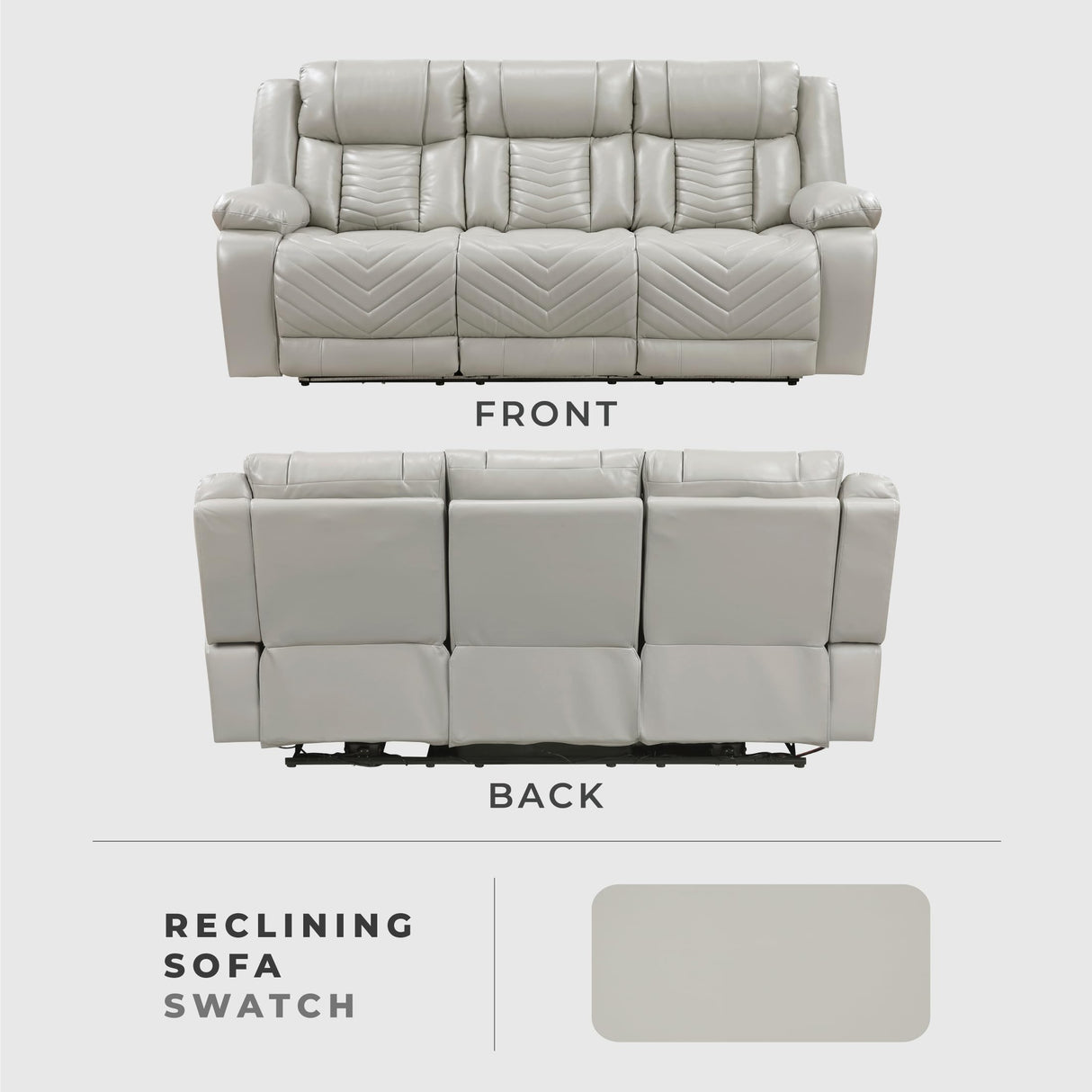 Lexicon Wall Hugger Power Double Reclining Sofa with Center Drop-Down Table, Faux Leather Home Theater Seating with LED Lighting/USB Charging Ports/Wireless Charger/Cup Holders, Magazine Pocket, Gray Lexicon