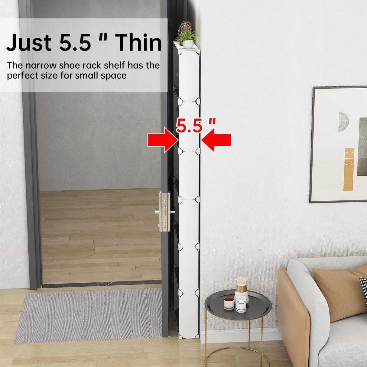 MAGINELS 4-Tier Slim Shoe Rack Organizer and Tall Storage for Closet,Hidden Thin Shoes Cabinet for Small Spaces,Narrow Shelves for Wall Behind Door,Entryway,White MAGINELS