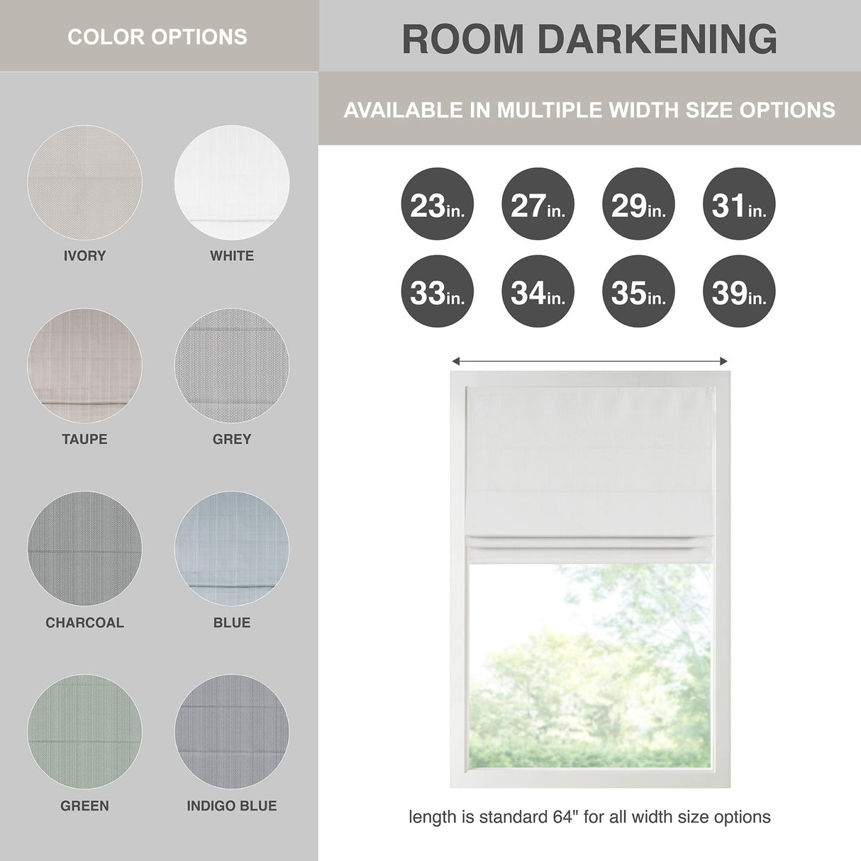 Madison Park Galen Cordless Roman Shades - Fabric Privacy Single Panel Darkening, Energy Efficient, Thermal Insulated Window Blind Treatment, for Bedroom, Living Room Decor, 33" x 64", White Madison Park