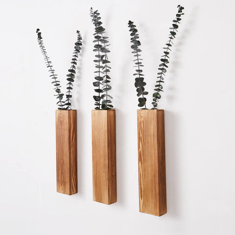 Mokof 3 Pack Wall Planters for Indoor Plants, Wood Wall Decor for Bathroom, Bedroom Living Room, Modern Farmhouse Wooden Pocket Wall Vases for Dried Flowers and Faux Greenery Plants (Brown) Mokof