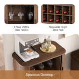 Coffee Bar Cabinet with Storage, Fluted Wine Cabinet with Sliding Doors, Glass Holder and Wine Rack, Buffet Sideboard Cabinet Liquor Cabinet for Kitchen, Dining Room, Living Room, Walnut FiveWillowise