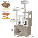 YITAHOME 59 Inch Cat Tree with Litter Box Enclosure, 2-in-1 Cat Furniture Condo, Indoor Cat Tower with Wood House, Perch, Feeding Station, Hammocks, Scratch Post, Hair Brush, Gray YITAHOME