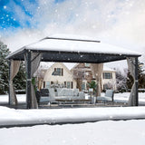 MELLCOM 12 x 16ft Hardtop Gazebo, Polycarbonate Double Roof Aluminum Gazebo, Outdoor Waterproof Canopy Gazebo with Netting and Curtains for Garden, Deck, Lawns MELLCOM