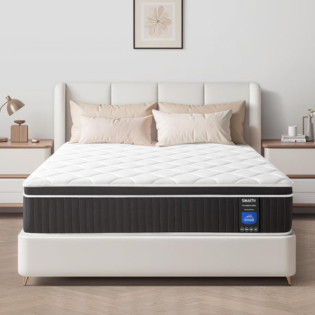 SIMARTH King Mattress, 12 Inch King Size Hybrid Mattresses in a Box Upgrade Strengthen, Gel Memory Foam King Mattress Made of Individually Pocketed Springs for Support & Pressure Relief, Medium Firm SIMARTH
