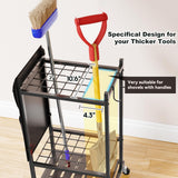 SUFAUY Garden Tool Organizer, Rolling Heavy-Duty Garage Tool Stand, Yard Storage Rack with Casters and Hooks, Black SUFAUY