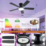 Ayaoty Ceiling Fans with Lights, 48 inch Low Profile Ceiling Fan with Light and Remote Control, Flush Mount RGB Dimmable Light, Noiseless, Black Ceiling Fan for Bedroom Indoor/Outdoor Use Ayaoty