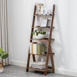 Maydear Bamboo Ladder Shelf Bookcase, 5-Tier Leaning Bookshelf Free Standing Organizer Storage Shelves for Living Room, Bedroom, Kitchen, Home Office, Balcony, Walnut Maydear