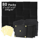 Focusound 80 Pack Acoustic Foam Panels 1" x 12" x 12" Sound Proof Foam Panles Soundproofing Noise Cancelling Wedge Panels for Home Office Recoding Studio with 420PCS Double-Side Adhesive Focusound