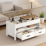 Amada Lift Top Coffee Table, 4 in 1 Convertible Coffee Table with Drawers and Hidden Compartment, Expandable Center Table Converts to Dining Table for Living Room, White & Oak AMADA HOMEFURNISHING