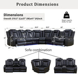 A Ainehome Black Leather Power Reclining Sectional Sofa with LED, Power Recliner Sectional Couch with Recliner Living Room Set with USB Port&Read Light for Living Room A Ainehome