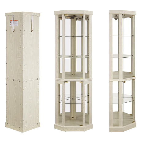 nifoti 69" H Lighted Curio Cabinet Corner Display Case,Corner Glass Cabinet with Tempered Glass Door and Adjustable Shelves,Wooden Corner Curio Cabinet with Mirrored Back Pane(Style 1 - Antique White) nifoti