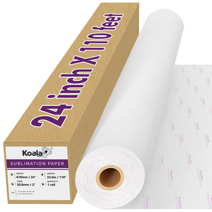 Koala Roll Sublimation Paper 24 inch Width and 110 Feet Length, 1 Roll 3'' Core 105gsm Wide Format Sublimation Heat Transfer Paper for Customize Any Present with Sublimation Blanks and Sublimation ink