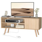 Cozy Castle TV Stand for 50 Inch TV, Mid Century Modern Entertainment Center with Storage Cabinet, TV Media Console with Charging Station for Living Room, Bedroom, Oak Cozy Castle