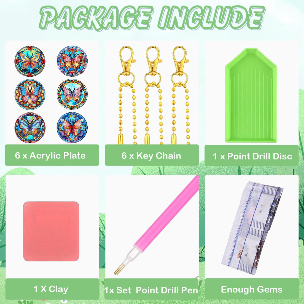 KJMYYXGS Butterfly Diamond Painting Keychain Kit, 6Pcs Double Sided Mini Art Key Chains KJMYYXGS