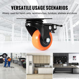 VEVOR Caster Wheels, 2-inch Swivel Plate Casters, Set of 4, with Security Dual Locking No Noise PVC Wheels, Heavy Duty 150 lbs Load Capacity Per Caster, Non-Marking Wheels for Cart Furniture Workbench VEVOR