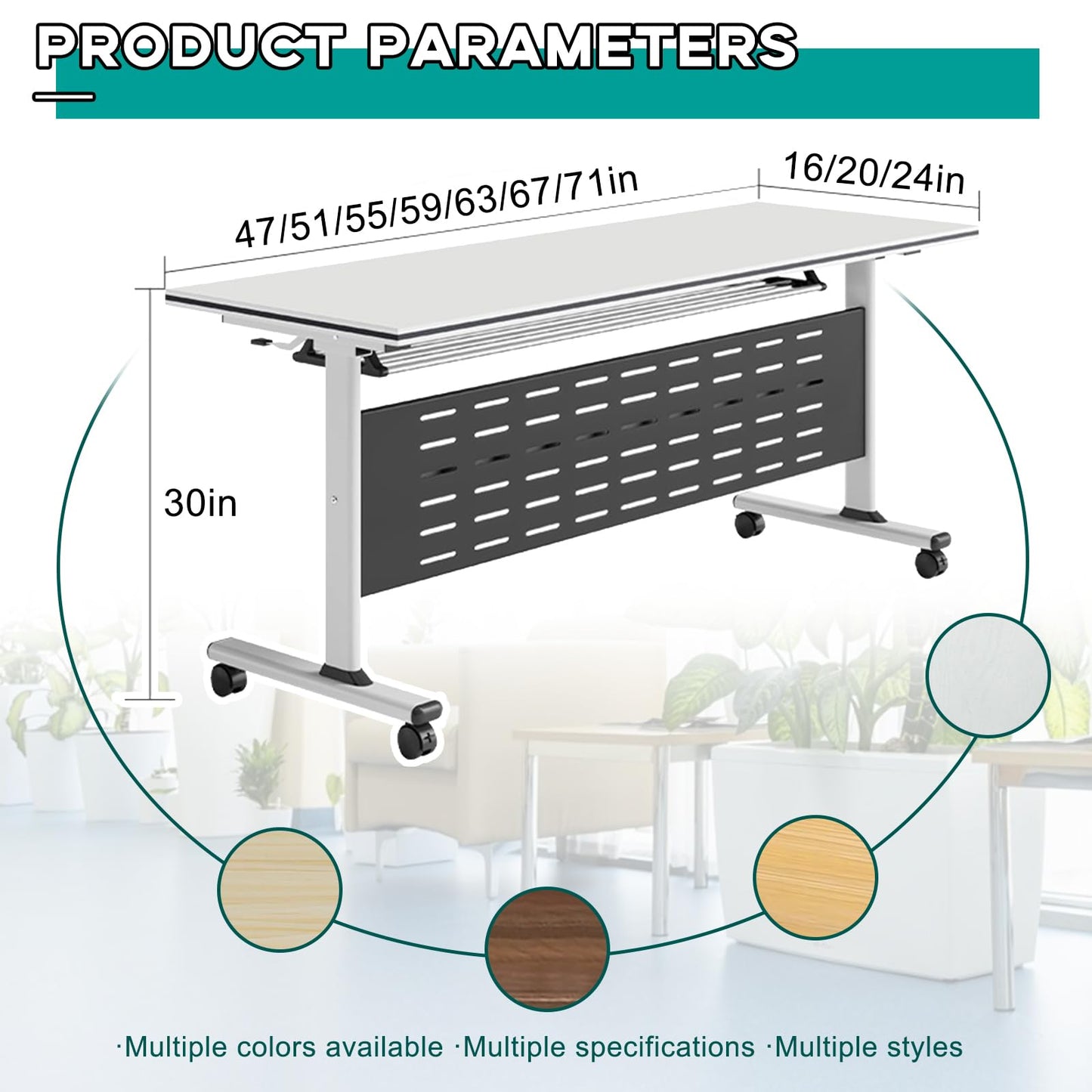 Folding Conference Table, Foldable Conference Rooms Training Rooms Flip Top Mobile Training Table, With Caster Wheels Long Seminar Table for Meeting Room, Rectangular Modular Conference Room  - WoodArtSupply