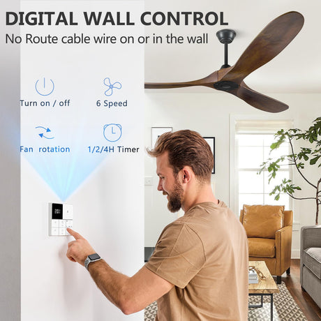 Eliora Ceiling Fan without Light, 60 Inch Wood Ceiling Fan no Light with Remote Wall Switch, Outdoor Ceiling Fan for Patio, Porch, Bedroom, 6 Speed, Quiet DC Motor, ETL Listed-Deep Walnut Eliora