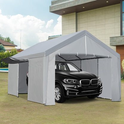 ACONEE Carport 13×20 FT Portable Garage, Heavy Duty Garage Car Port Canopy with Roll-up Doors & Removable Sidewalls, Garage Boat Shelter Tent, 180g PE Waterproof Canopy for Pickup Truck, Grey - WoodArtSupply